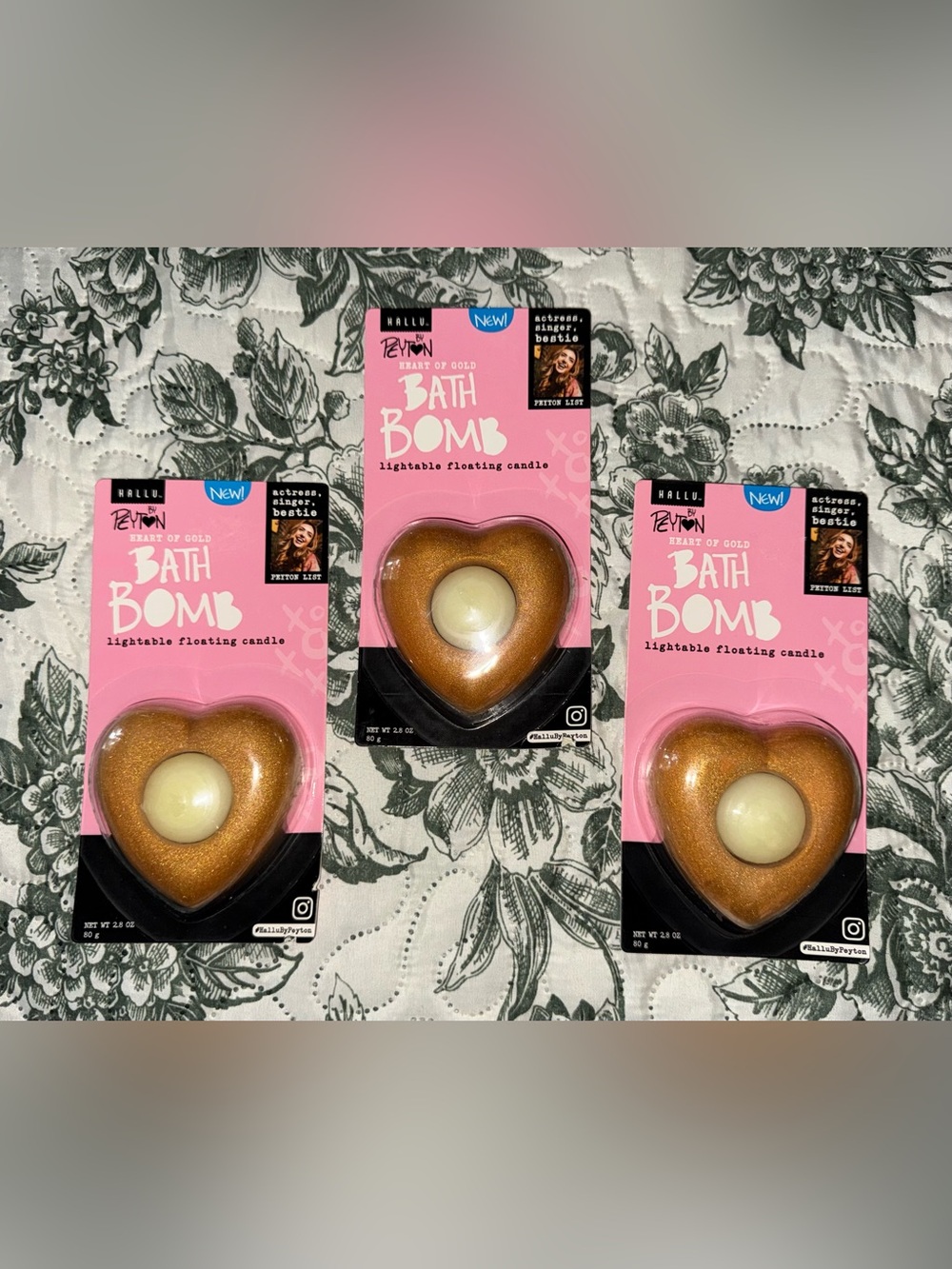 NWT HALLU by Peyton Heart of Gold Gold Bath Bomb with Floating Candle.Set of 3.